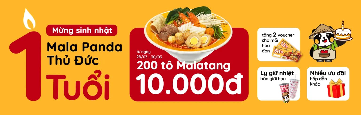 Banner sinh nhật Mala Panda Thủ Đức với sản phẩm Malatang